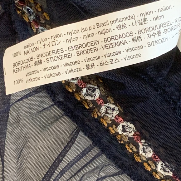 ZARA Basic Embroidered Sheer Mesh Boho Blouse Peplum Top Navy Size L - Picture 13 of 13